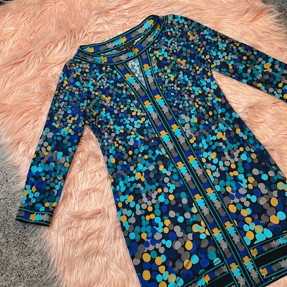 BCBGMaxAzria Women's‎ Size Small Dress Blue Black Polka Dot A-Line Key Hole - Picture 2 of 8